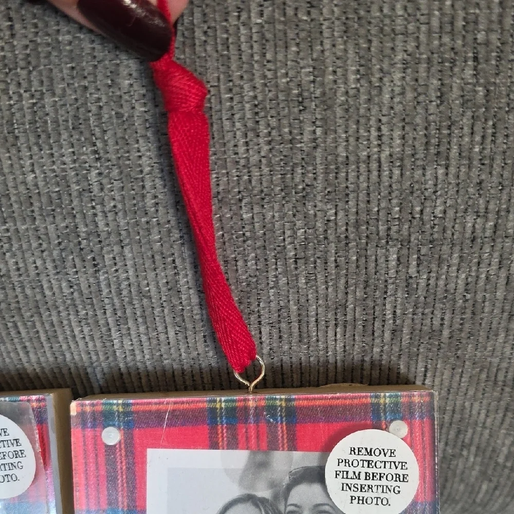 Red Plaid Best Friend Photo Frame Ornament Set, New, 4×4 Inch By Mudpie